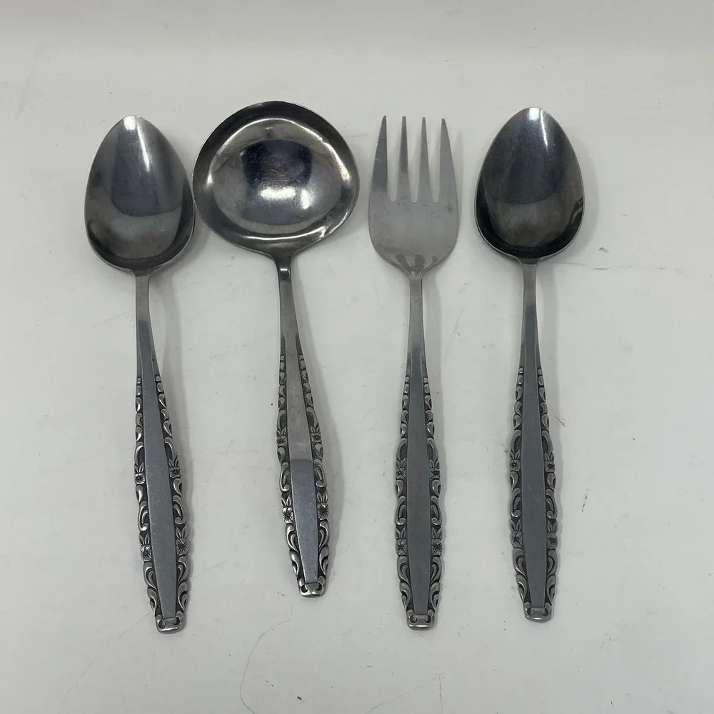 Northland Stainless Love Story Japan Flatware Serving Set 4pc Spoons Ladle Fork